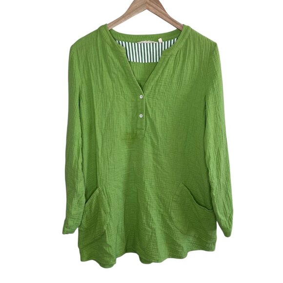 Soft Surroundings XL Green Cotton Gauze Tunic Top - Picture 1 of 13